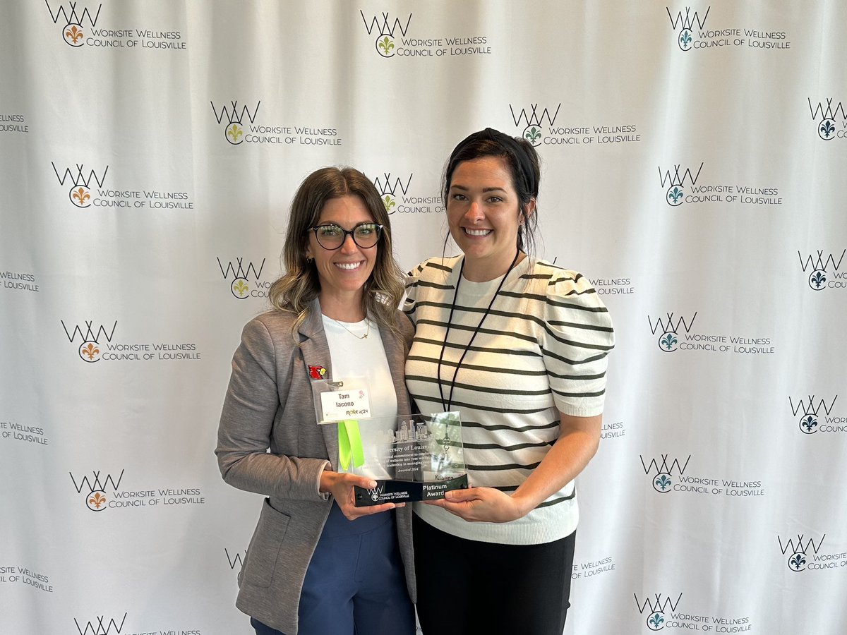 UofLHR's tweet photo. Our wellness team is working hard to prioritize wellness and ensuring wellness is something employees continue to think about and act upon. For their efforts, the team earned the Platinum Award at the Worksite Wellness Council of Louisville conference yesterday. Way to go team! https://t.co/q7eZmrWgZD