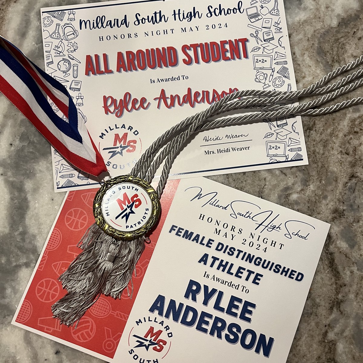 Beyond grateful for the recognition at Millard South Senior Academics Night. THANK you to the teachers & coaches who nominated and voted for All Around Student and Female Distinguished Athlete! #PatriotPride #TPW @VolleyPats @mshsbowling @MSHSDeca @MSHSactivities @MSouthUnified