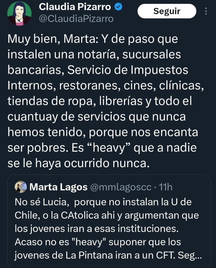 Marta Lagos, para mi, es el ejemplo vivo de la palabra desconexión. Esto en todos los planos que se les ocurra: psiquiátrico, social y profesional, entre otros.