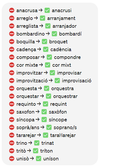 He fet una llista dels 20 mots musicals més maltractats del català (en la meva opinió).

Els dieu bé? Us ha sorprès algun?

No cal dir que qualsevol addició o correcció serà benvinguda. Espero que us sigui d'utilitat! 👇👇👇