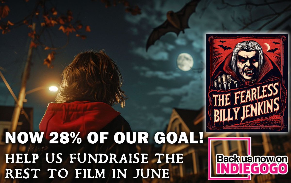 A massive thank you to everyone who's helped us get to 28% of our fundraising goal on #Indiegogo! Let's keep smashing it, then we can start filming more of this vampire hunting passion project in June! 😀
indiegogo.com/projects/the-f…

#thefearlessbillyjenkins #comingofage #vampirefilm