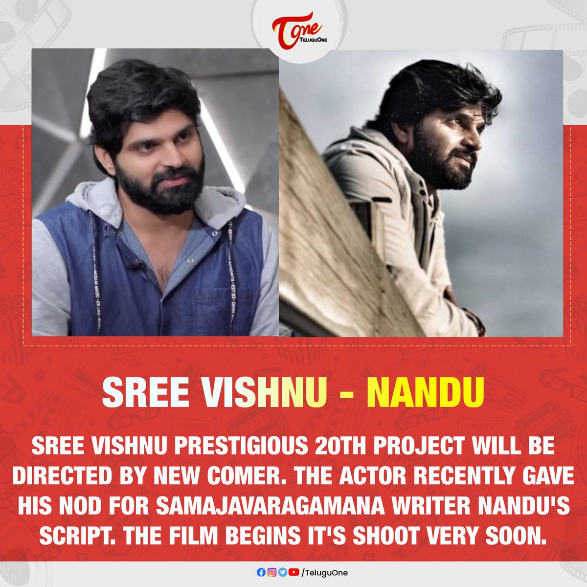 #SreeVishnu prestigious 20th project will be directed by new comer. The actor recently gave his nod for #Samajavaragamana writer #Nandu's script. The film begins it's shoot very soon.
