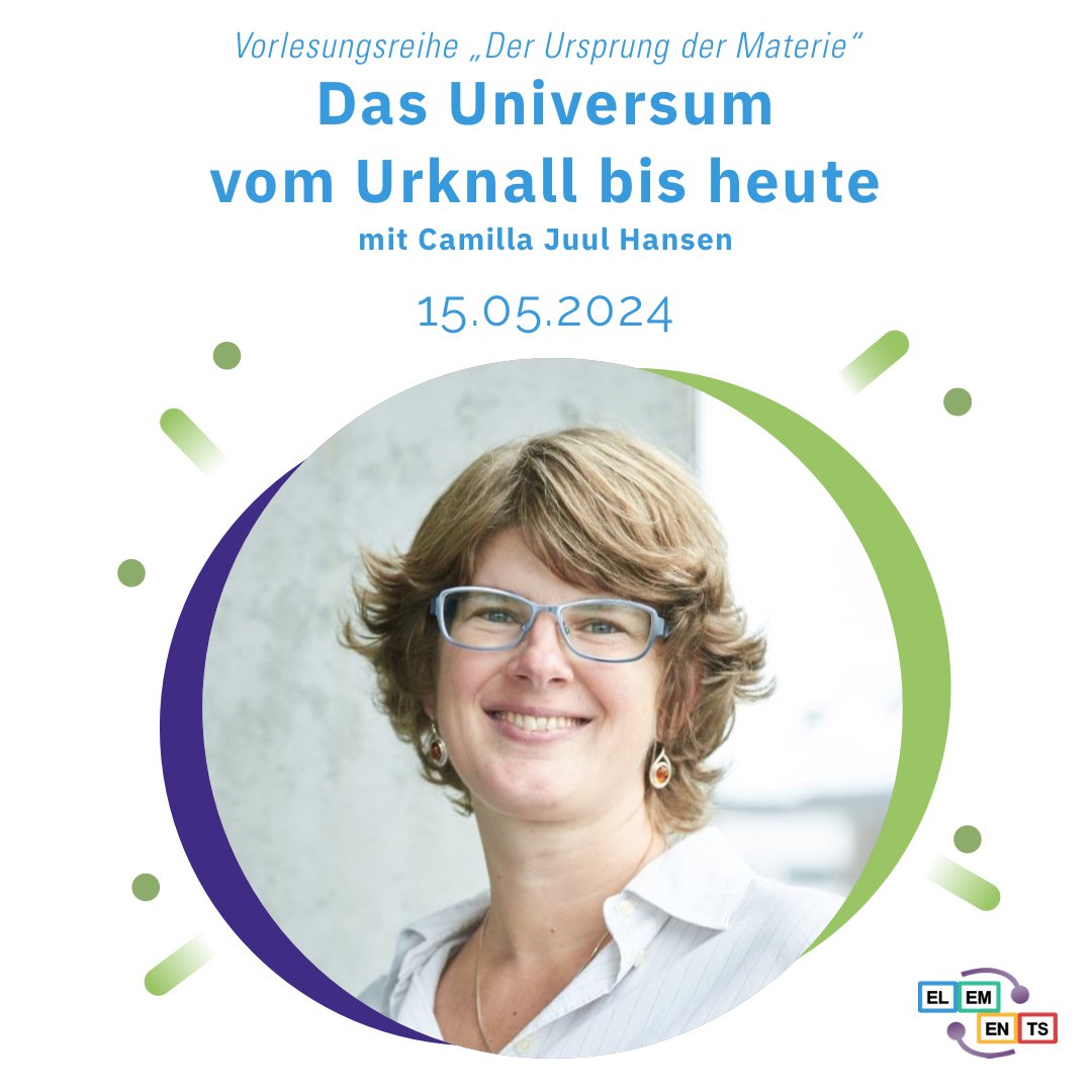 Heute um 18.30 Uhr im SKW B auf dem Campus Westend der @goetheuni: Der 2. Vortrag unserer Vorlesungsreihe 'Der Ursprung der Materie' mit Camilla Juul Hansen, die mit uns die chemische Entwicklung des Universums beleuchtet.