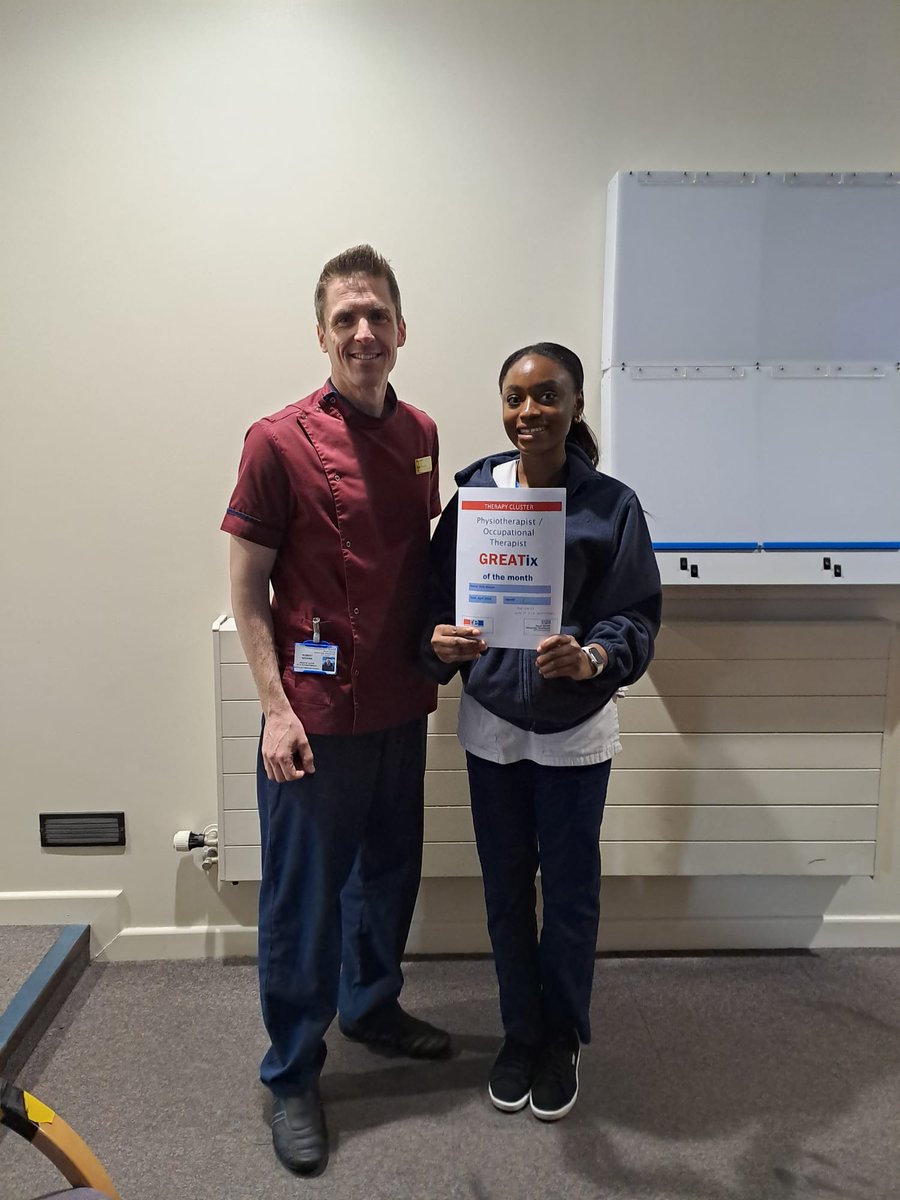 April's greatix goes to Bola Abioye - Hand Therapist Bola has been recognised by a parent of a paediatric patient for providing excellent, individualised rehabilitation enabling a return to competitive gymnastics. Well done Bola! 🌟