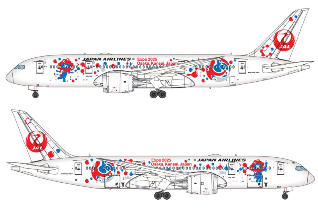 theffhub's tweet photo. JAL presents a new special livery!🎉

JAL presents the “Myaku-Myaku Jet” on its Boeing 787-8. This design commemorates the 2025 World Exposition held in Osaka during 2025. 

It will be operating on international routes starting June 3rd🔜

#japanairlines #Osaka2025 #aviationnews https://t.co/0KW2GFpTKp