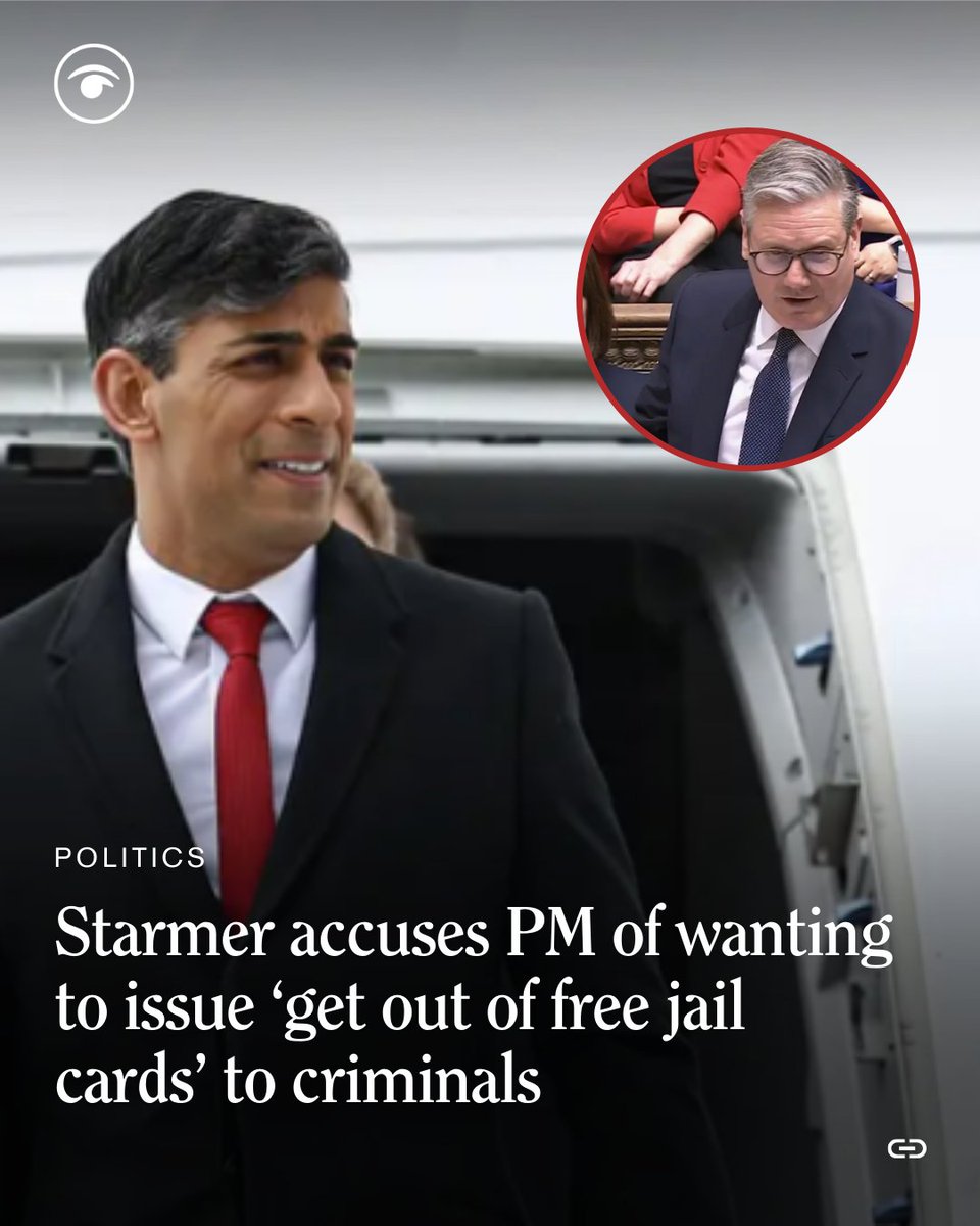 Sir Keir Starmer has urged Rishi Sunak to stop trying to issue “get out of jail free cards” to criminals, as he compared the Prime Minister to a “jumped-up milk monitor” at #PMQs. Find out more 🔗 tinyurl.com/2rr4me65