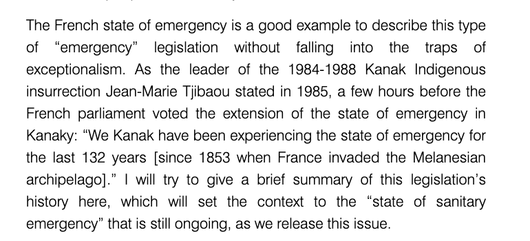 Léopold Lambert on the French state of emergency as a colonial continuum: 'One characteristic of this punitive regime is that it always applies itself in a drastically unequal manner.' thefunambulist.net/magazine/state…