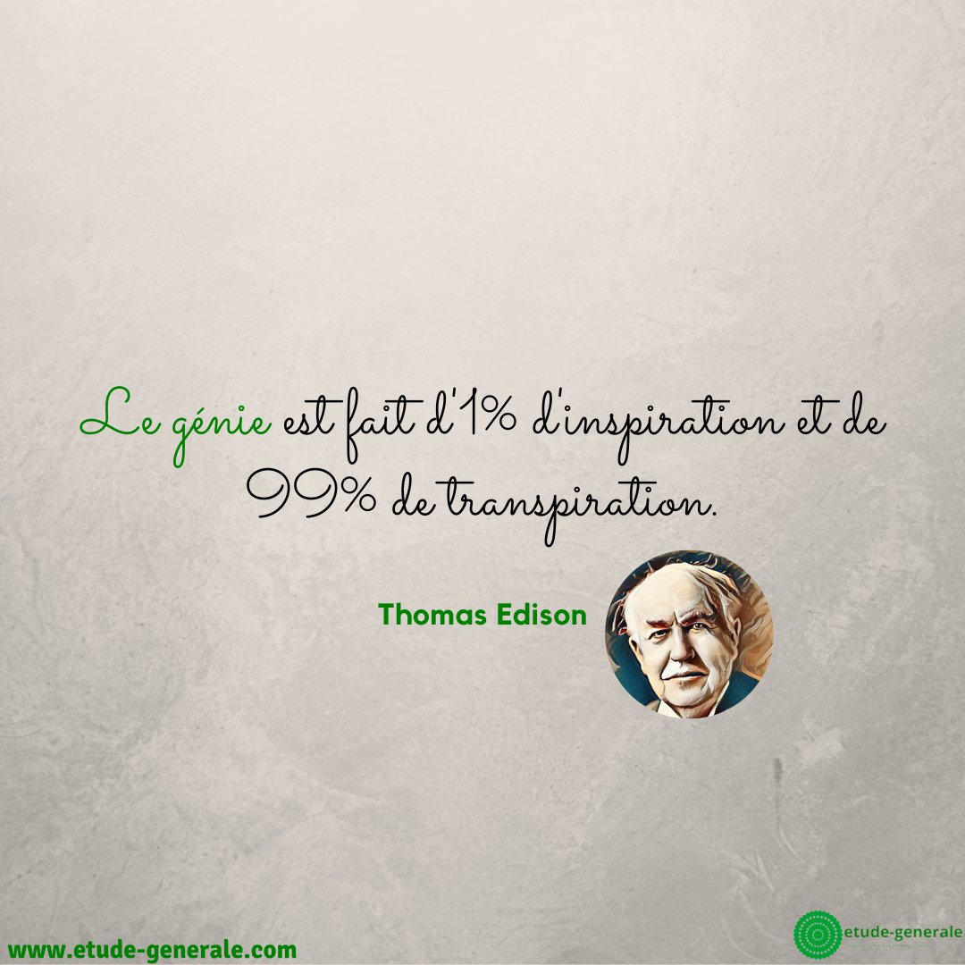 #citationdujour ✍️Thomas Alva Edison (1847-1931) est un inventeur, un scientifique et un industriel américain. #citation #citations #quote #quoteoftheday #francais #francaise #thomasedison #génie #inspiration #transpiration #réussite