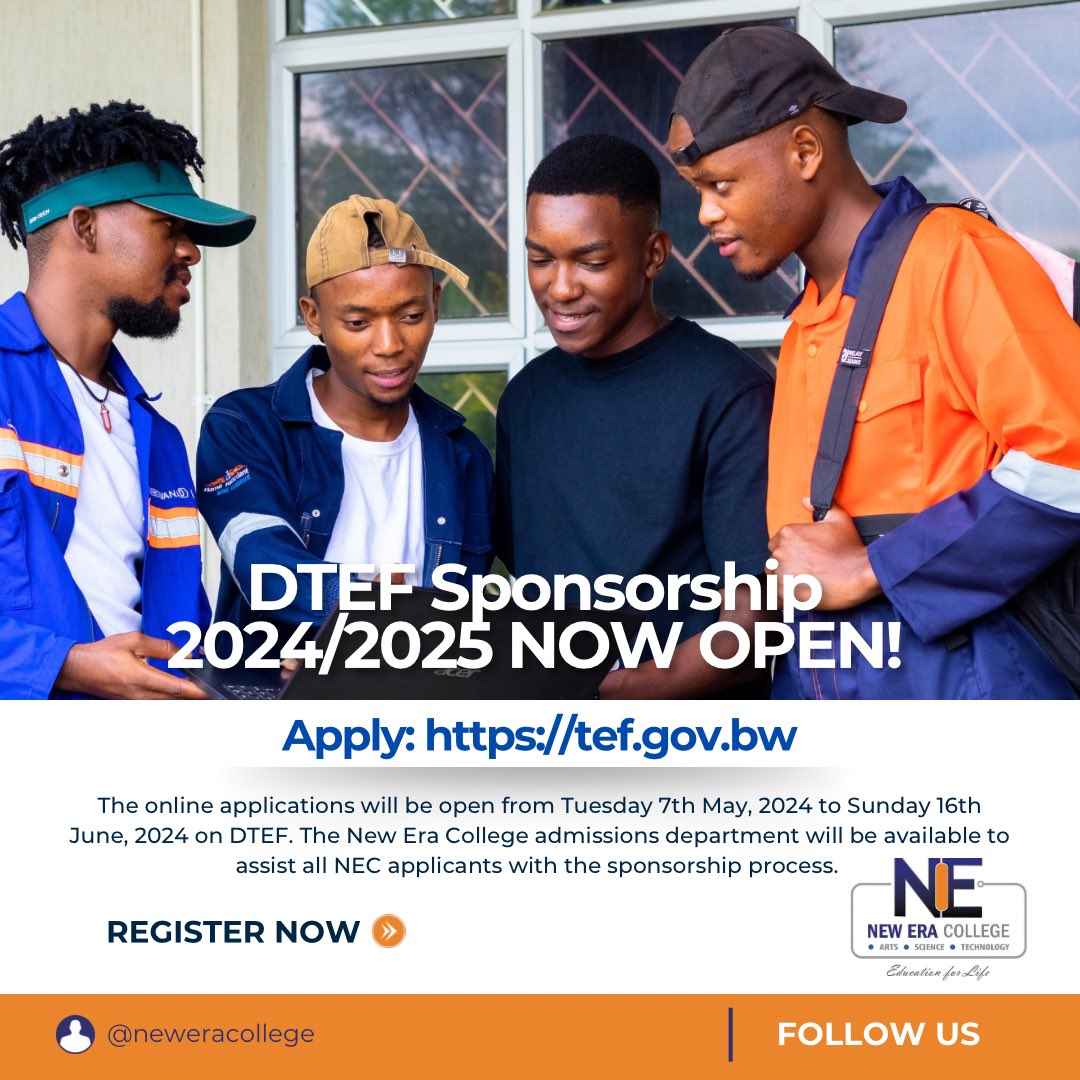 DTEF APPLICATIONS ARE OPEN‼️ Apply at: The online applications will be open from Tuesday 7th May, 2024 to Sunday 16th June, 2024 on DTEF website tef.gov.bw