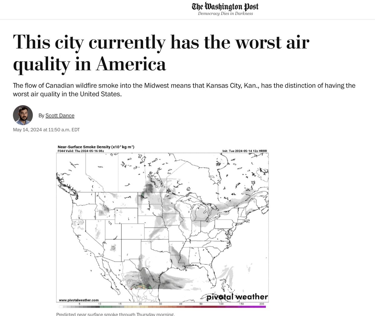 Kansas City, Kan. may have the 'worst air quality in the US' thanks to Canadian wildfires but the air is, at worst, just unpleasant, not dangerous -- not even for allegedly 'sensitive groups.' What's bad for one's health is being stressed out and scared by an irresponsible