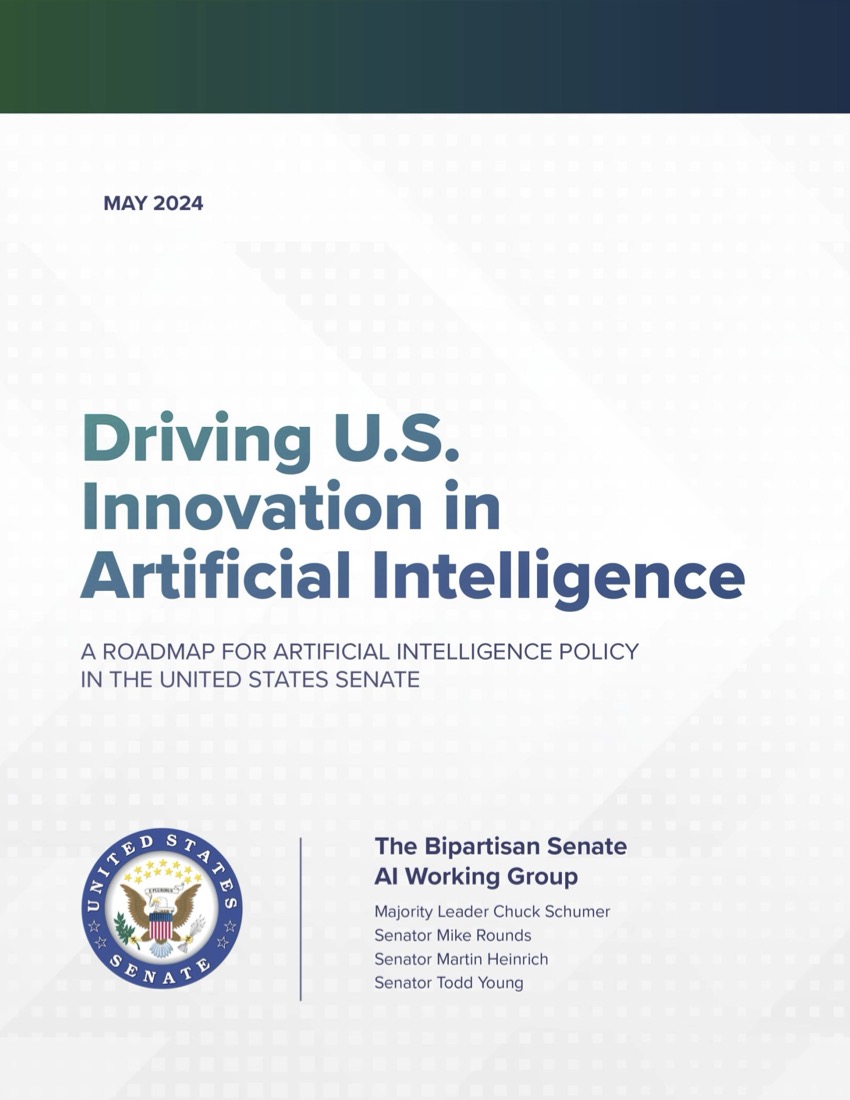 BREAKING NEWS: Following our historic AI Insight Forums over the past year Our Bipartisan Senate AI Working Group is releasing an AI Policy Roadmap: go.senate.gov/1V0V8