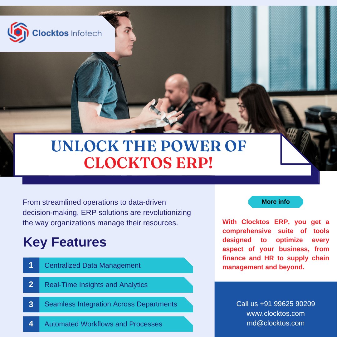 clocktos's tweet image. Technology Spotlight: ERP Solutions 

Key Features:
✅ Centralized Data Management
✅ Real-Time Insights and Analytics
✅ Seamless Integration Across Departments
✅ Automated Workflows and Processes

Contact us today! 

#ERPTechnology #ClocktosERP #BusinessTransformation