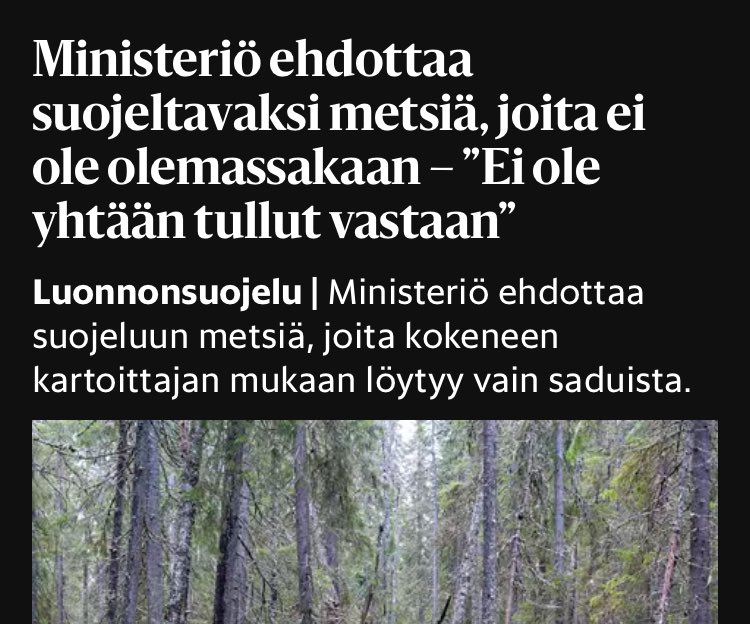 Tässäpä se on hallituksen vanhojen metsien ja luonnontilaisten metsien suojelu tiivistetty yhteen otsikkoon. @KaiMykkanen , et kai sinä voi hyvällä omallatunnolla näitä kriteerejä hyväksyä?