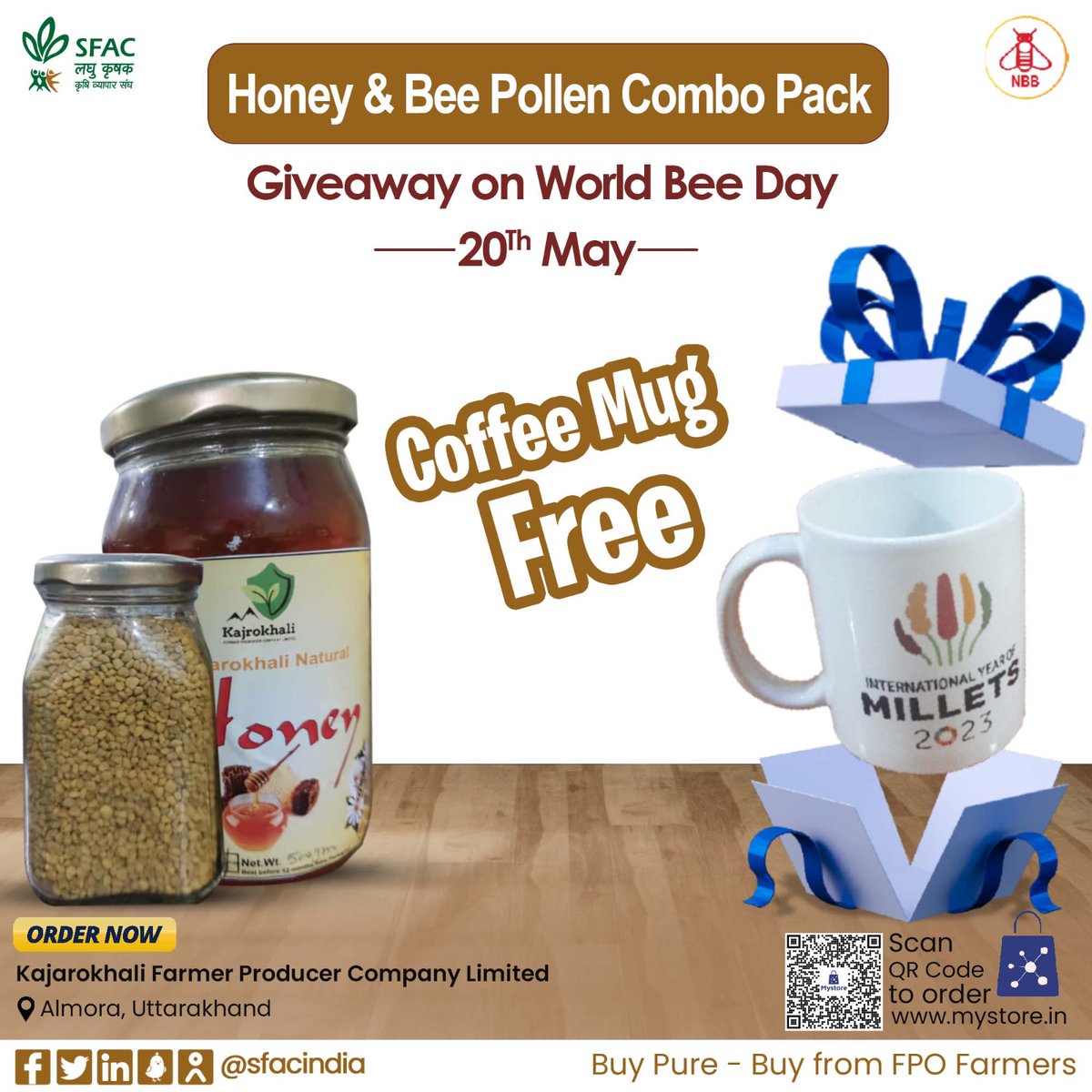Giveaway on World Bee Day
20th May

Enjoy eternal goodness of pure natural honey with bee pollen & WIN a coffee mug FREE.
Valid for first 5 orders
Buy straight from FPO farmers👇

mystore.in/en/product/hon…

🍯

#VocalForLocal #healthychoices #healthyeating #healthyhabits #NBB