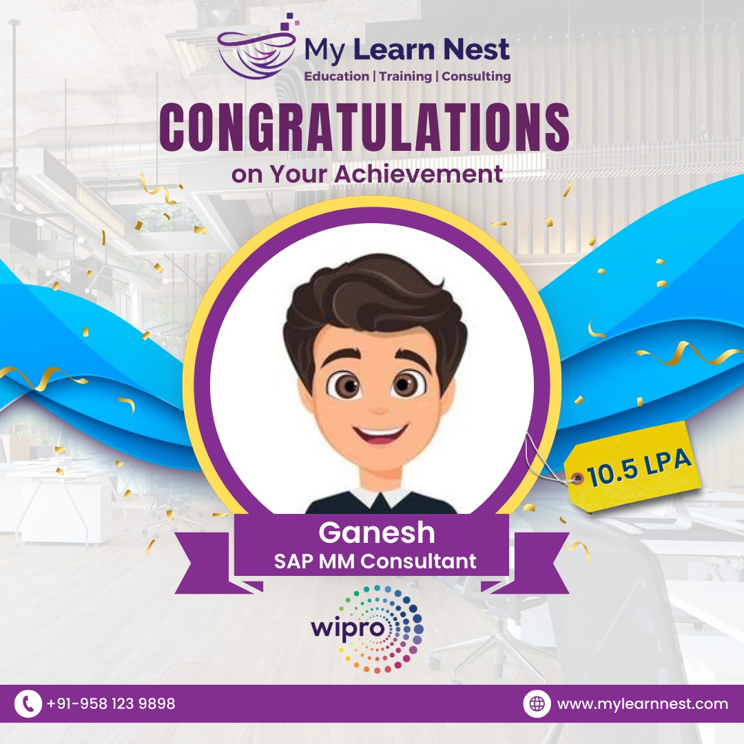 🌟 Meet Mr.Ganesh Garu, our newest success story! 🌟 For WhatsApp wa.me/919581239898 Or Call +91 958 123 9898 mylearnnest.com #SuccessStory #NewJob #Congratulations #CareerSuccess #SAPConsultant #SAPMM #SAPSD #SAPFICO #EmpoweringEducation #MyLearnNest #SAPMMTraining