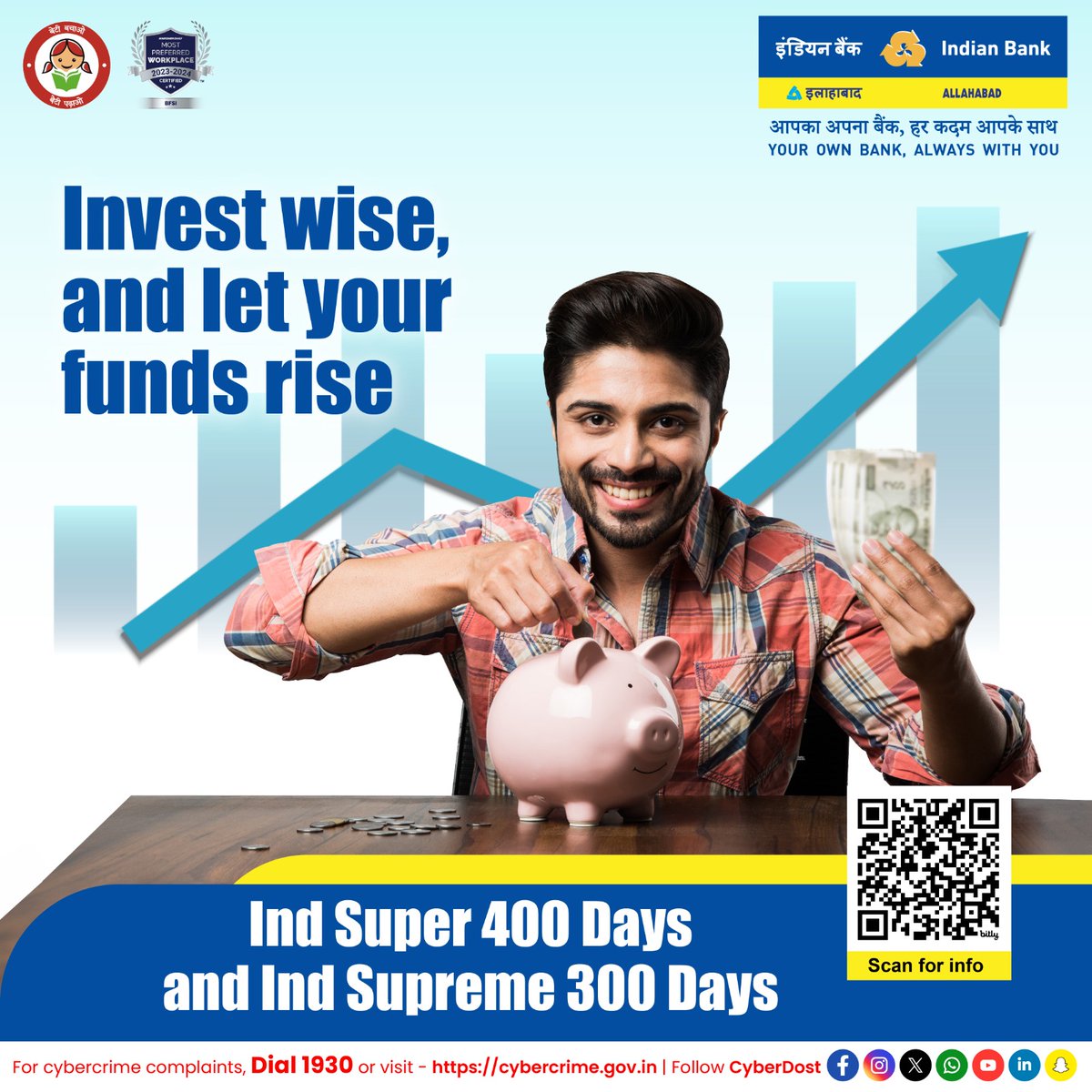 Welcome to a world where savings meet superior returns with Ind Super 400 Days & Ind Supreme 300 Days. Maximize your earnings with our special deposit schemes and reach your financial goals with ease. Know More : bit.ly/IB_TermDeposits #IndianBank @DFS_India
