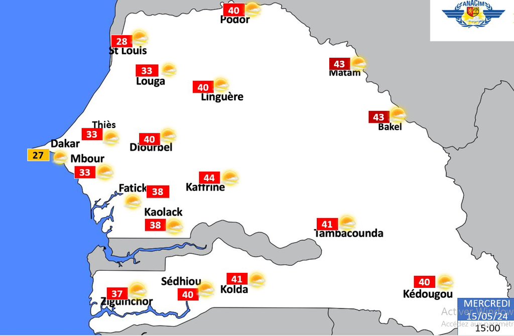 🇸🇳 Bulletin Météo du mercredi 15/05/24

🌤️Au cours de la journée, le ciel sera passagèrement nuageux sur la moitié Sud tandis que le reste du pays bénéficiera d’un temps ensoleillé☀️.