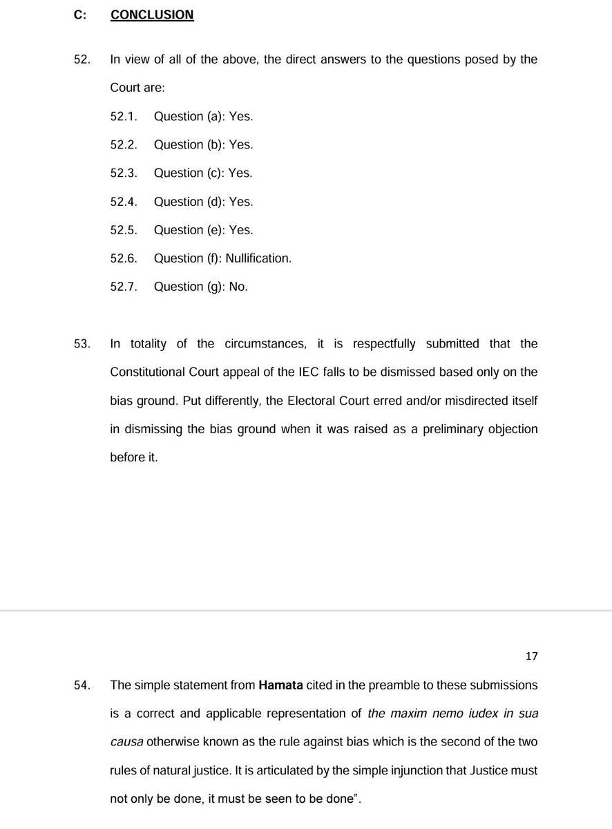 Love was one of the Commissioners tasked with going through the objections. Respondents submit that because Love didn’t recuse herself from this process after her January statements, the outcome of that process is tainted by bias & has the effect of becoming null & void #sabcnews