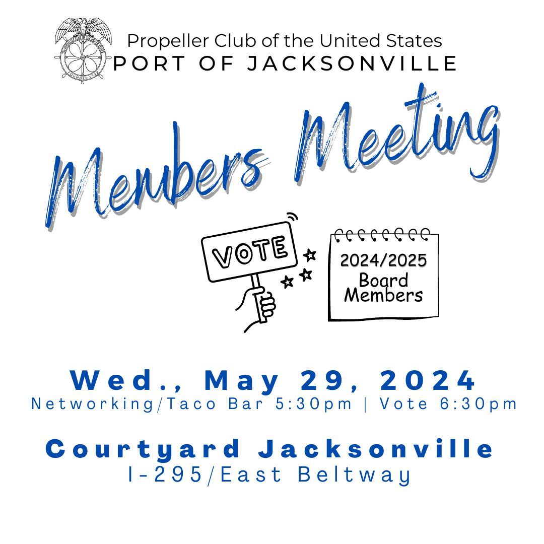 📆 Mark Your Calendar 📆 #PropClubJax invites you to join us for an ALL-MEMBERS MEETING on Wed., May 29 as we vote in and welcome our incoming 2024-2025 Board Members. Event Location: Courtyard by Marriott Jacksonville I-295East Beltway Register now at buff.ly/3s98IQd