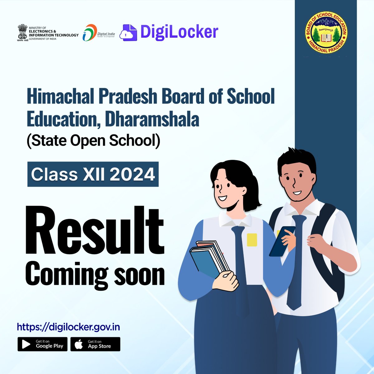 #ComingSoon Himachal Pradesh Board of School Education, Dharamshala, State Open School, Results for Class XII examinations will soon be available on #DigiLocker! Stay tuned for seamless access to your results on the DigiLocker app. digilocker.gov.in/installapp #HPBoard #Results2024