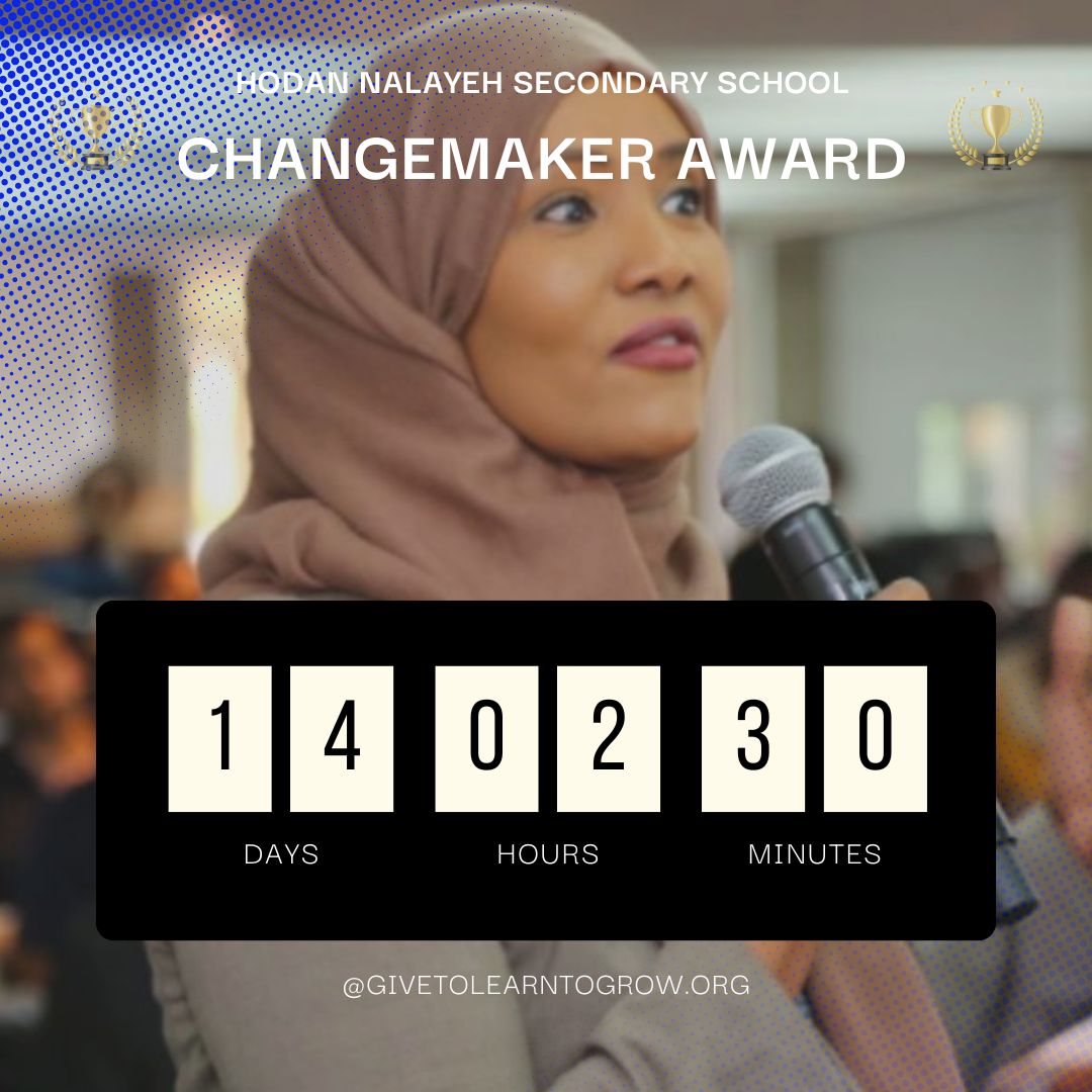 Only 14 days until the #HodanNalayeh #ChangemakerAward! We're excited to honor and recognize students who, like Hodan, have shown exemplary qualities and made impactful changes in their school and community. Stay tuned for an inspiring event! #GiveToLearnToGrow