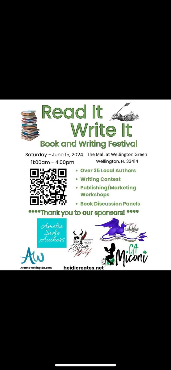 readitwriteitfl's tweet image. ONE MONTH AWAY!!
Anything you can do to help spread the word is appreciated. Thank you to our sponsors! 
#wellingtonflorida #palmbeach #palmbeachcounty #florida #readers #bookevents #floridabookevents #booksigning #bookslovers #5amwritersclub #author #palmbeachculture #MOSAICPBC