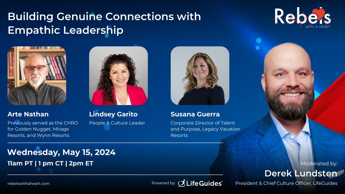I’m excited to be a guest on today's #RebelsWithAHeart by <a href="/LifeGuidesNow/">LifeGuides</a> virtual event, "𝐁𝐮𝐢𝐥𝐝𝐢𝐧𝐠 𝐆𝐞𝐧𝐮𝐢𝐧𝐞 𝐂𝐨𝐧𝐧𝐞𝐜𝐭𝐢𝐨𝐧𝐬 𝐰𝐢𝐭𝐡 𝐄𝐦𝐩𝐚𝐭𝐡𝐞𝐭𝐢𝐜 𝐋𝐞𝐚𝐝𝐞𝐫𝐬𝐡𝐢𝐩"!

Register ➡ lnkd.in/euAfKATH

#peopleandculture #empatheticleadership
