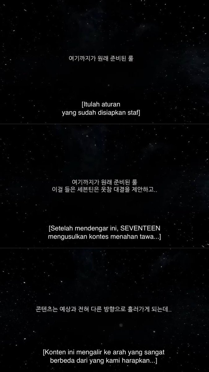 -star SEVENTEEN GAK NGELAWAK GAK MAKAN ANJIR.. bayangin dah dari konten kejar-kejaran tbtb jadi tahan tawa😭😭😭 

staffnya aja udah sampe angkat tangan nulis begini,,, soalnya KONTENNYA ANEH BGT CAPE😭 (context: gose baru, going ranger)