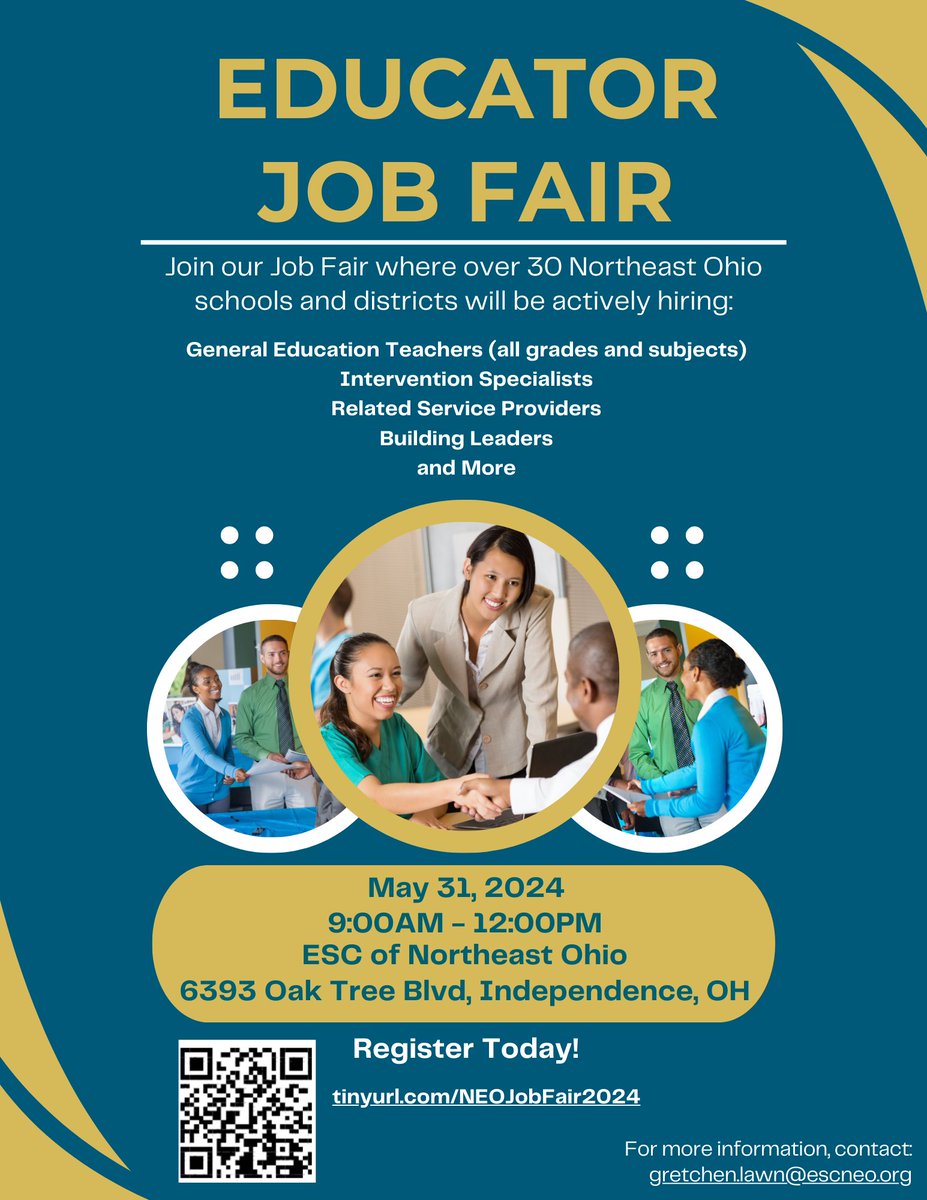 Come join our team of amazing educators! Register for this in-person job fair on May 31 at the @ESCNortheastOH @ tinyurl.com/NEOJobFair2024