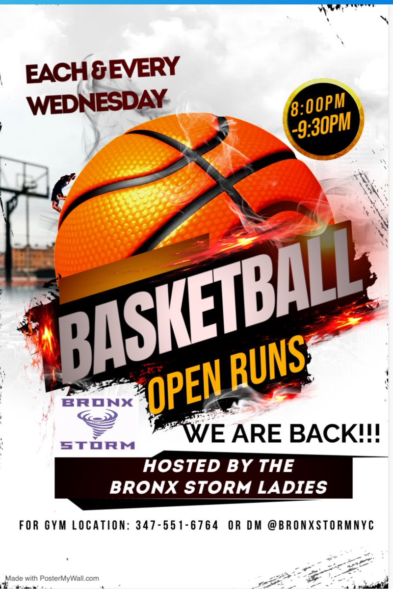 Bronx Storm Ladies hosting open basketball runs every Wednesday starting 8:00pm.