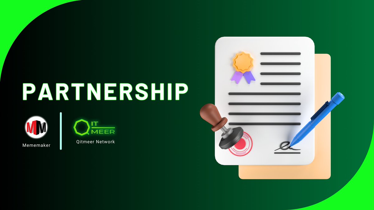 Qitmeer Network is proud to announce a new partnership with @MemeMakerMFs 🎉🎉 ✅ This entails community event collaborations and the integration of MemeMaker on Qitmeer Network in the near future! Cheers to a new partnership! 🥂 #MemeMaker #QitmeerNetwork #Integration