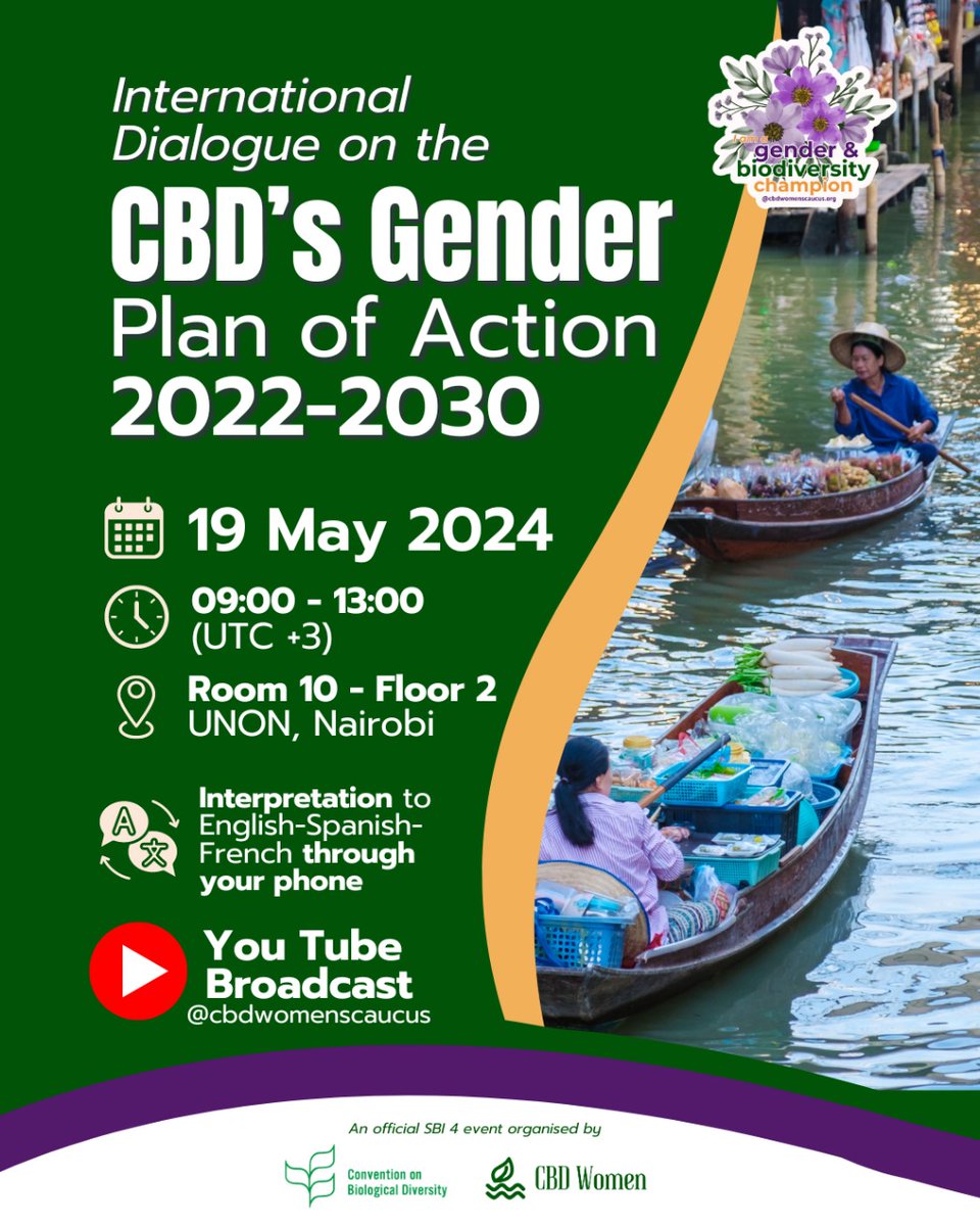 📢We are happy to invite you all to the international dialogue Titled “Bridging the Gap for a Gender-responsive Implementation of the GBF” organized by the CBD women's caucus 🔗 Register NOW forms.gle/MDj7LBr6r2oEwf… #CBDWomensCaucus #BiodiversityPlan #PartOfThePlan