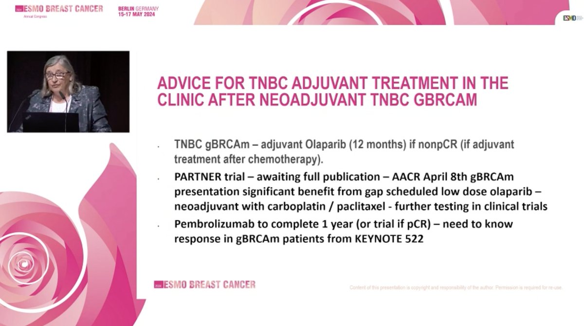 #ESMOBreast24 💫Prof. #HelenaEarl take on adjuvant therapy for patients with #TNBC after primary systemic and local treatment @CarmenCriscit @ErikaHamilton9 @myESMO ⁩ #ESMOAmbassadors #bcsm