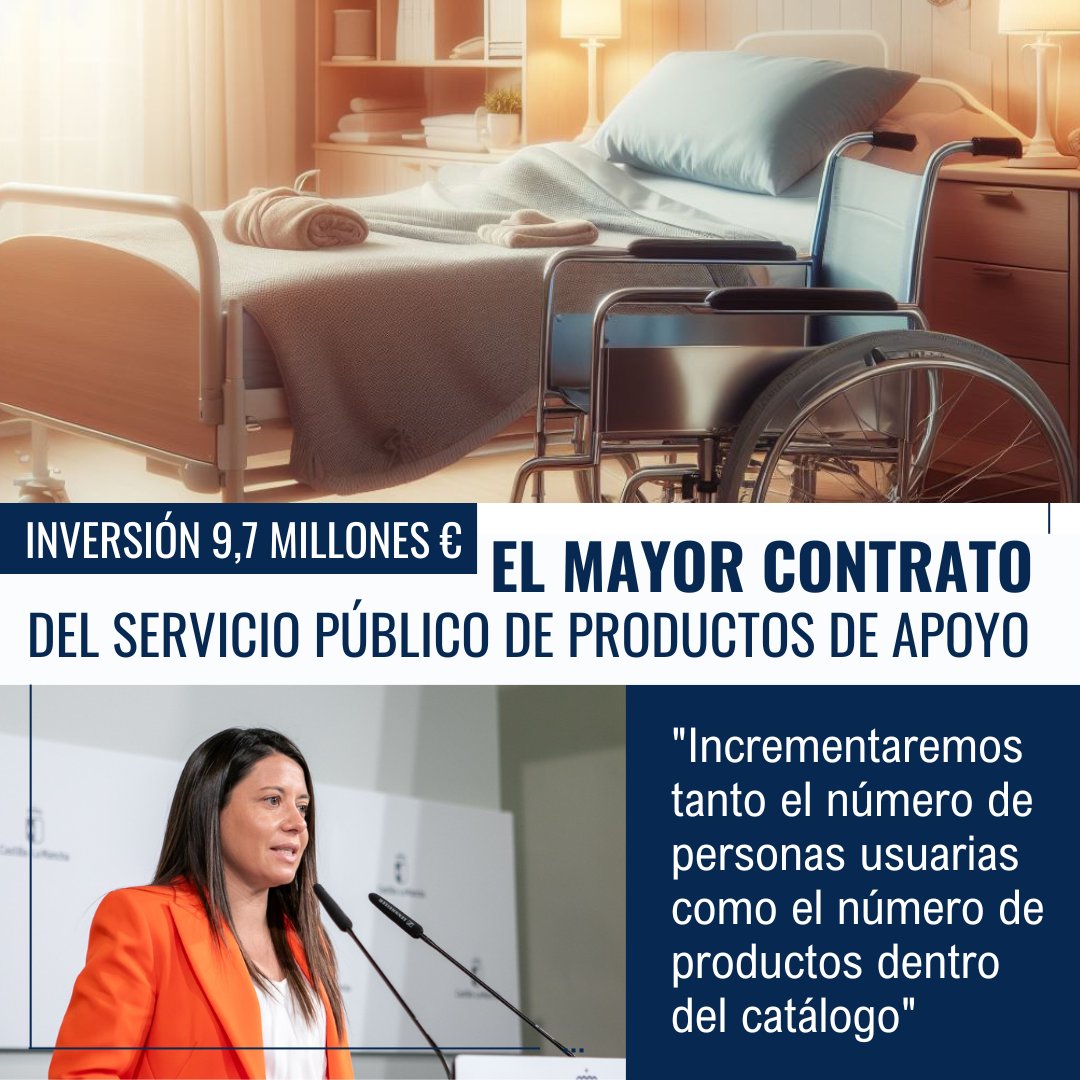 🦽El @gobjccm promueve la cobertura de las actividades básicas de las personas en situación de dependencia y facilita la atención de sus cuidadores ✅️Se invierten 9,7M€ en el contrato del Servicio Público de Productos de Apoyo para la atención a la Dependencia #CLM