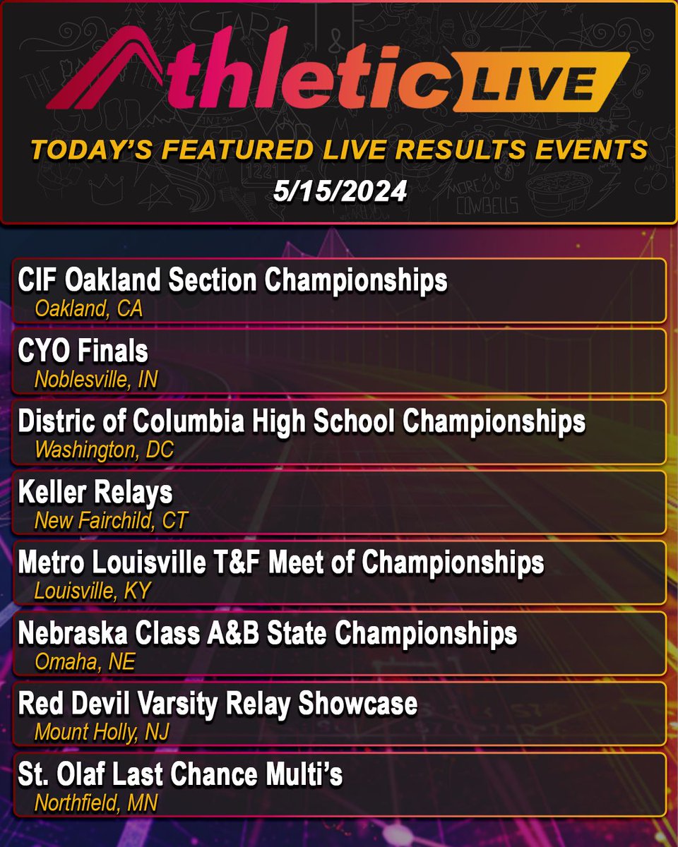 Get your mid-week fix of live results today on AthleticLIVE! 🏆 Live results ➡️ live.athletic.net