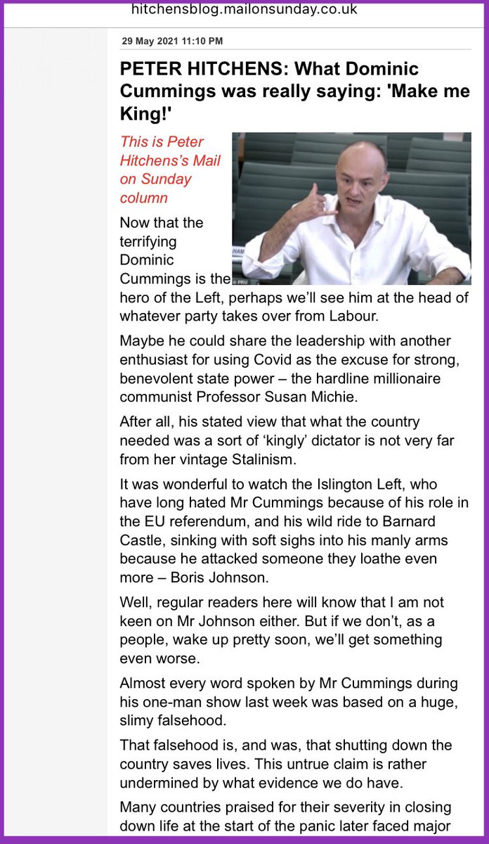 CuriousGazelle's tweet image. #PeterHitchens (@ClarkeMicah) operates on a sound level of cynicism re: #DominicCummings. 

Replacing the civil service… but with what? Another griftocracy? 

Peter Hitchens’ references to Dominic Cummings in his Mail on Sunday articles: 

(1) Sep 2019: hitchensblog.mailonsunday.co.uk/2019/09/-peter……