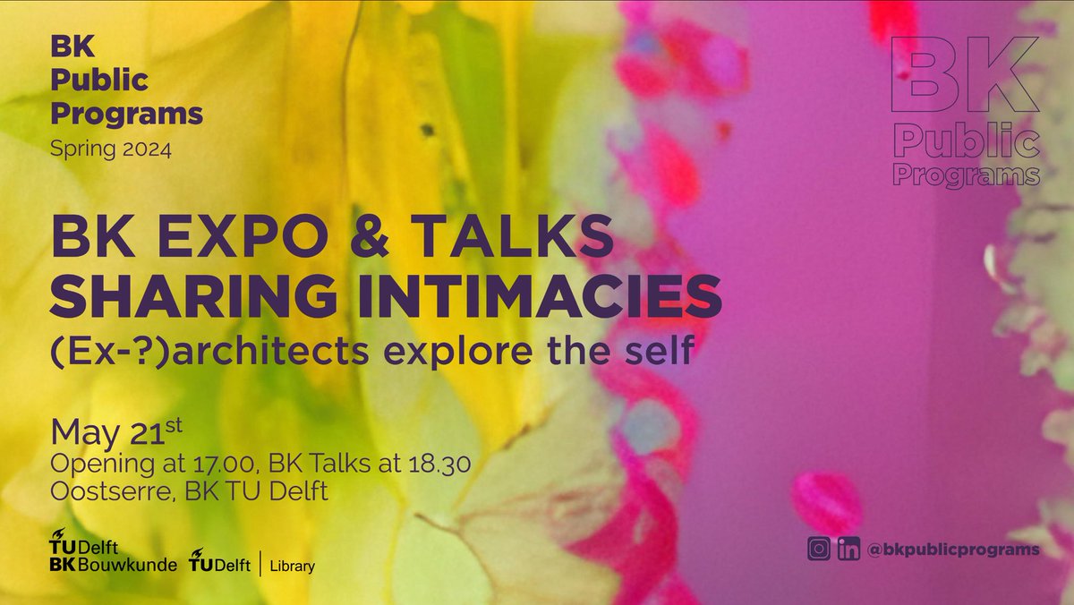 tudelftlibrary's tweet image. 📣#upcoming! From May 21st untill June 27th, the #BKExpo presents in collaboration with the #TUDelftLibrary &apos;Sharing Intimacies: (Ex-?)architects explore the self&apos;. edu.nl/cfwfm