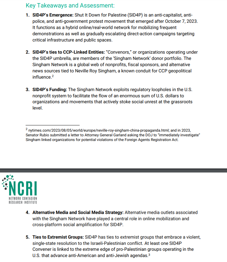 🚨BREAKING: A new report published by the @ncri_io found that the anti-Israel protest movement – which has been blocking/occupying public spaces since October 2023 – is linked to the Chinese government and aims to exacerbate societal tensions and destabilize American institutions