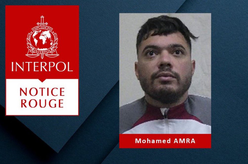 🚨🇫🇷 ALERTE INFO | ⚠️ WANTED ⚠️ Une notice rouge d'Interpol a été émise pour Mohamed Amra, alias 'La Mouche', le prisonnier qui s'est évadé hier d’Incarville.