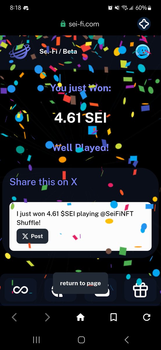 This is a ton of fun <a href="/SeiFiNFT/">Sei-Fi</a> I love what you're doing, if you don't know about them yet, check em out and snag one so you can play this fun game and win some sei too!