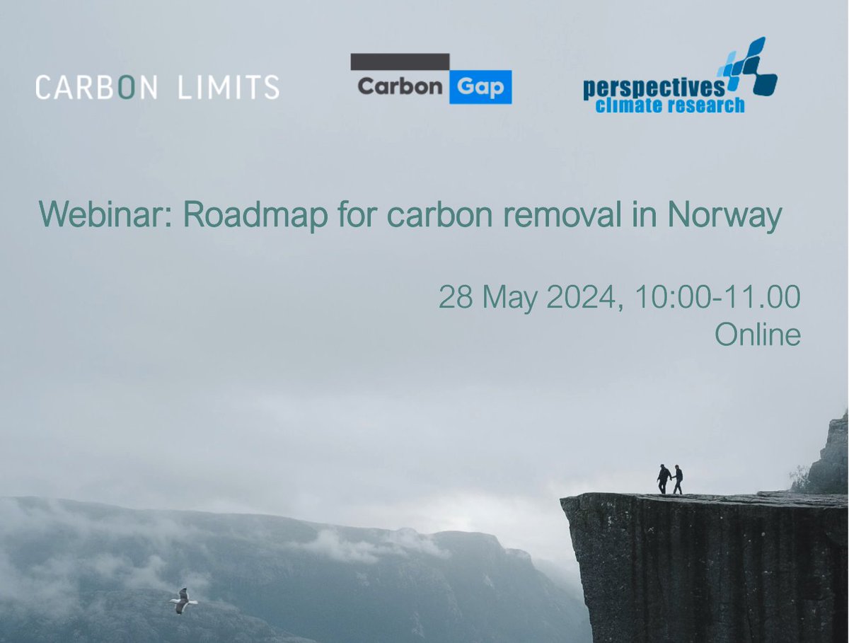Carbon Gap (@carbongap) on Twitter photo 🧭 How can Norway further deploy carbon removal? We have the answer.
Join us on 28 May to learn more about how Norway can further deploy carbon removal, following the recent study led by <a href="/CarbonLimitsAS/">Carbon Limits AS</a> and <a href="/PerspectivesCC/">Perspectives Climate Group</a> with local stakeholders.
Register here: 🧭 How can Norway further deploy carbon removal? We have the answer.
Join us on 28 May to learn more about how Norway can further deploy carbon removal, following the recent study led by <a href="/CarbonLimitsAS/">Carbon Limits AS</a> and <a href="/PerspectivesCC/">Perspectives Climate Group</a> with local stakeholders.
Register here: