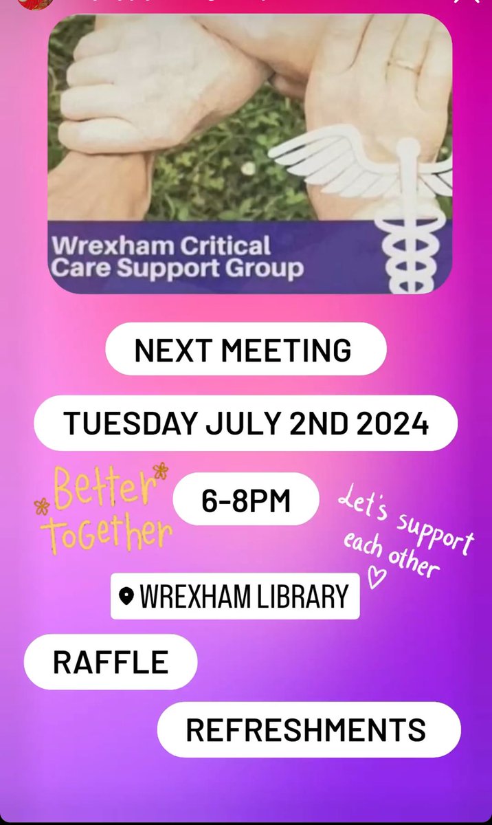 ‼️NEW MEETING ‼️ 
Get the date in your diaries - Tuesday 2nd July @ Wrexham Library.
Come along and support each other. <a href="/kayte83/">Kayte Powell</a> <a href="/hayleswright10/">hayley jayne whitehead-wright</a> <a href="/itunurseswxm/">Itunurseswxm</a> <a href="/Annie12914/">anwen Williams🏴󠁧󠁢󠁷󠁬󠁳󠁿</a> <a href="/AccpsWrexham/">Wrexham ACCPs</a>