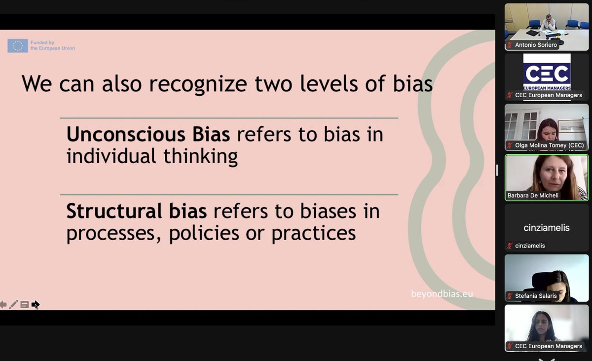 'Biases are essentially cultural, but we are not talking only about cultural diversity & inclusion, but also about processes such as when we keep doing things the way we have always done them and resistance to change'

@barbaradmicheli
#EUProject #Beyunbi #UnconsciousBias