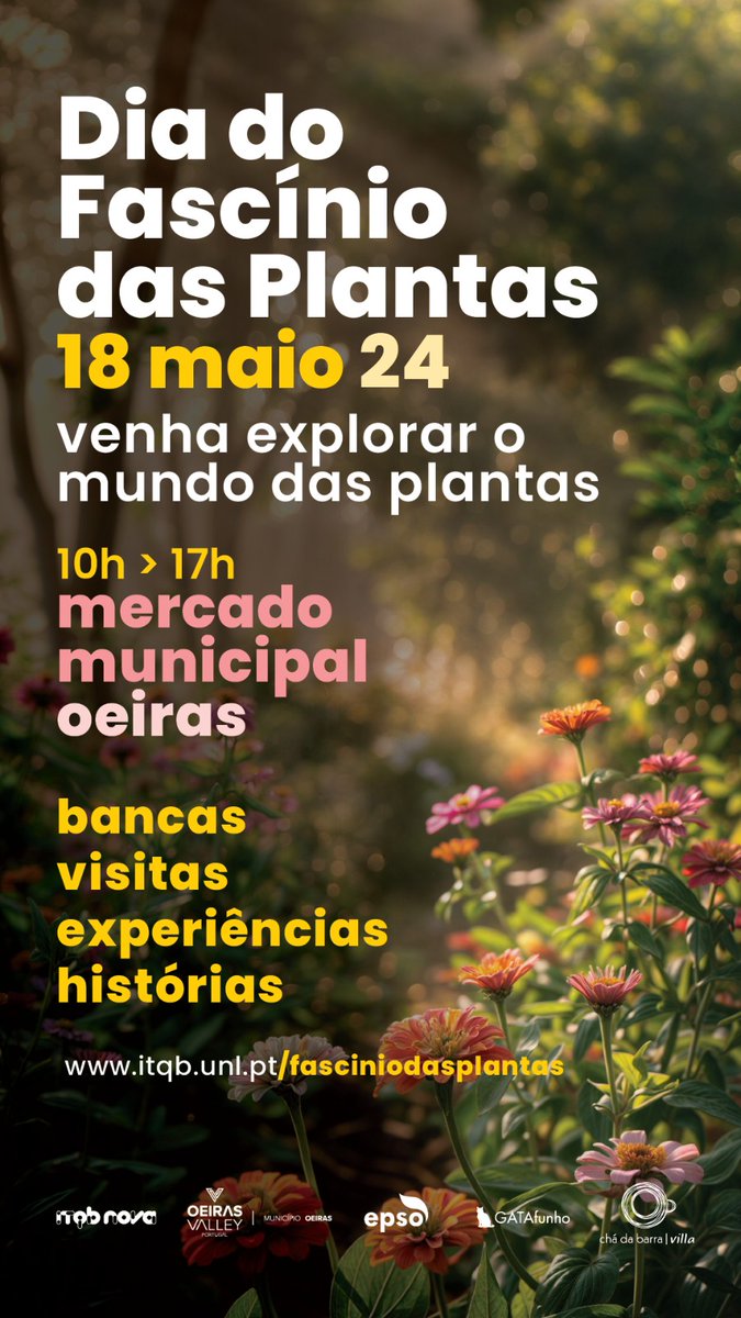 🌱🌼#Greenit will be at Mercado Municipal de Oeiras to celebrate another #FascinationOfPlantsDay, May 18, with @itqbnova ! Join us from 10 AM - 5 PM and explore 🔬 scientific stands, 📖story time, 💡workshops, 👣 guided tours and 🗣️ talks, for free @PlantDay18May