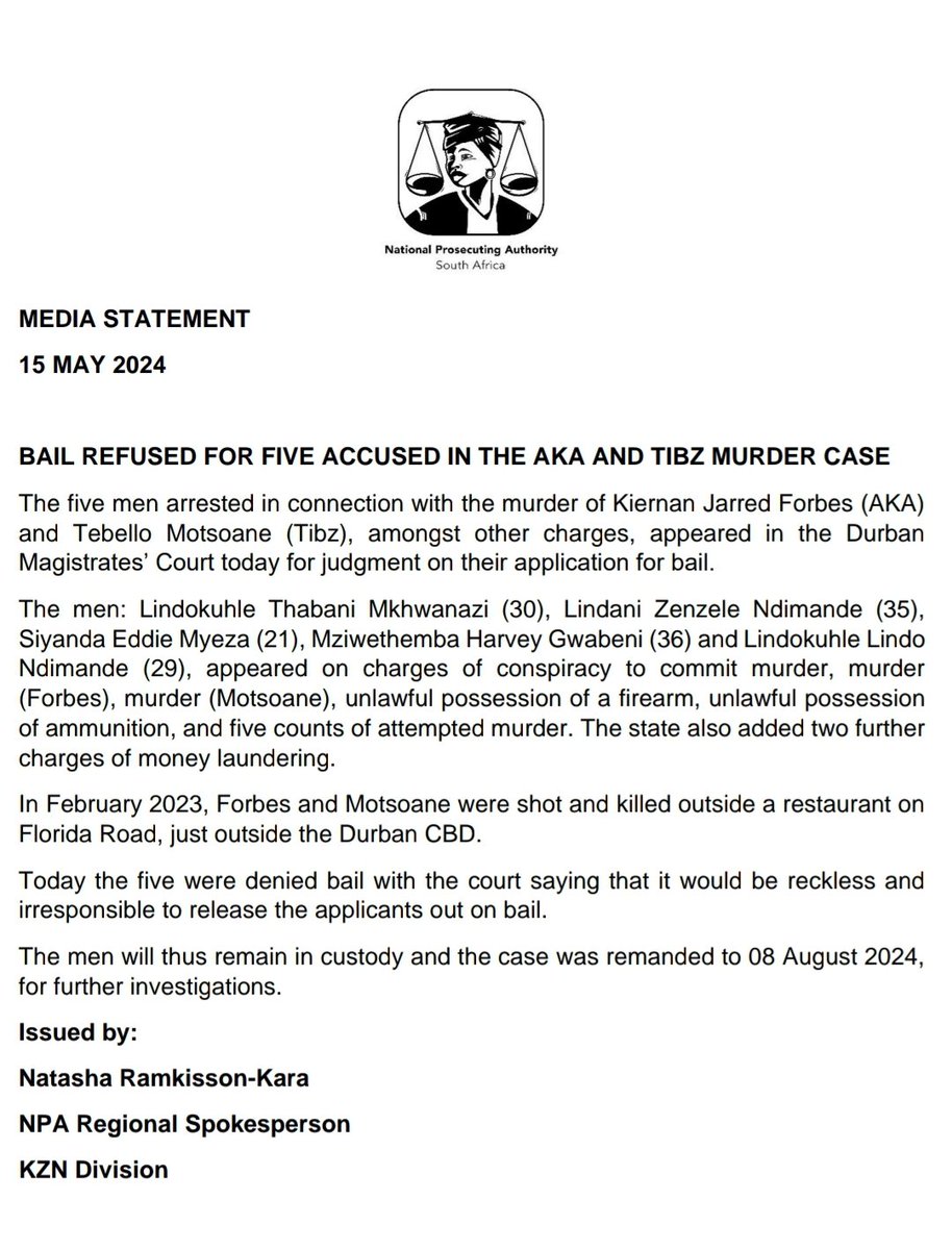 Bail refused for five accused in the #AKA and #Tibz murder case