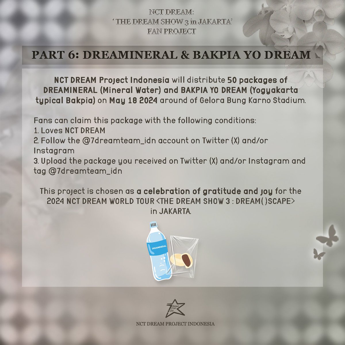 ‘THE DREAM SHOW 3: DREAM( )SCAPE in Jakarta’ FAN PROJECT Share The DREAM Love 💘 Part 6: DREAMINERAL & BAKPIA YO DREAM 50 paket makanan ringan dan minuman akan kami bagikan kepada DREAMzen yang beruntung! 📍 Area Parkir Timur GBK 📅 Sabtu, 18 Mei ⏰ TBA Informasi lokasi