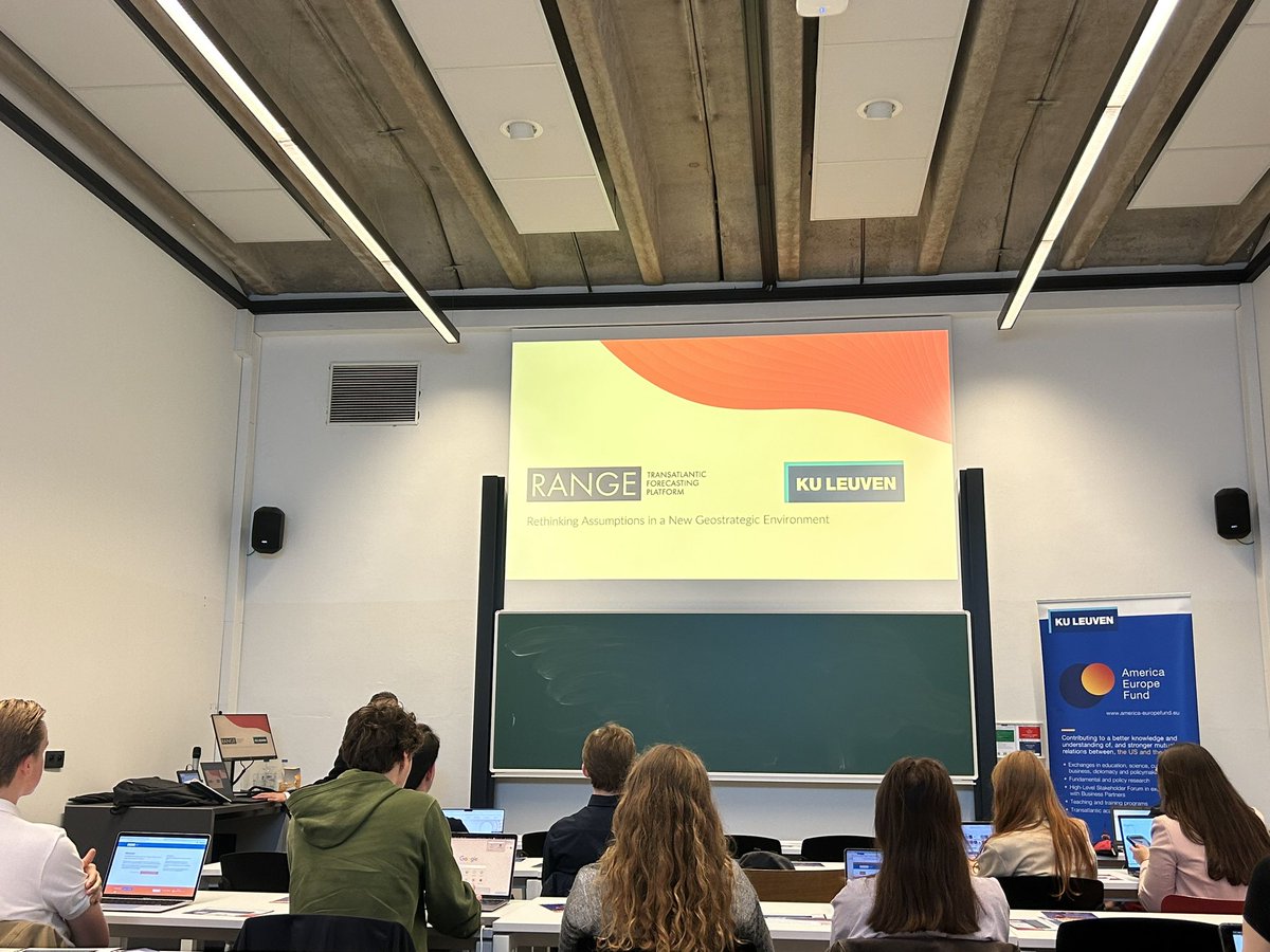 Kicking off our RANGE forecasting session on the 2024 US Elections with students from KU Leuven. Thank you @KU_Leuven & America Europe Fund for hosting us! 🇧🇪 🇺🇸 #forecasting #2024elections