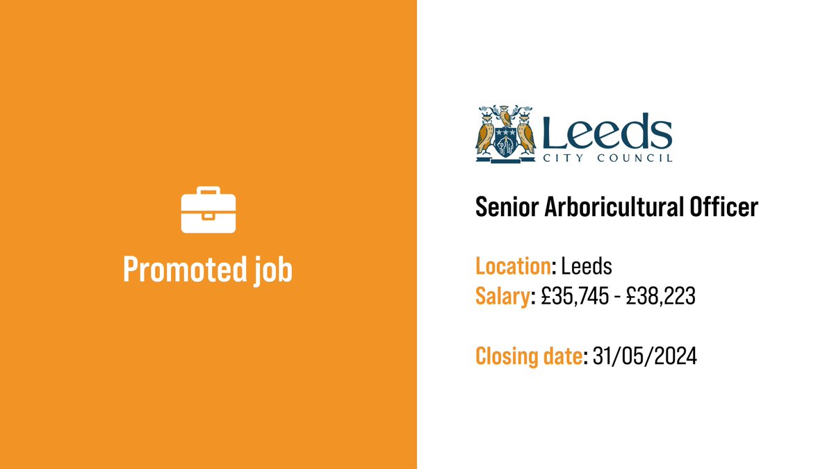 Promoted #arboriculture job 👇 Leeds City Council is looking for a Senior Arboricultural Officer to join their Urban Forest Team. This role is ideal for those looking for a step up in their career into a managerial role. @LeedsCC_Help View job & apply: charteredforesters.org/job-vacancy/se…