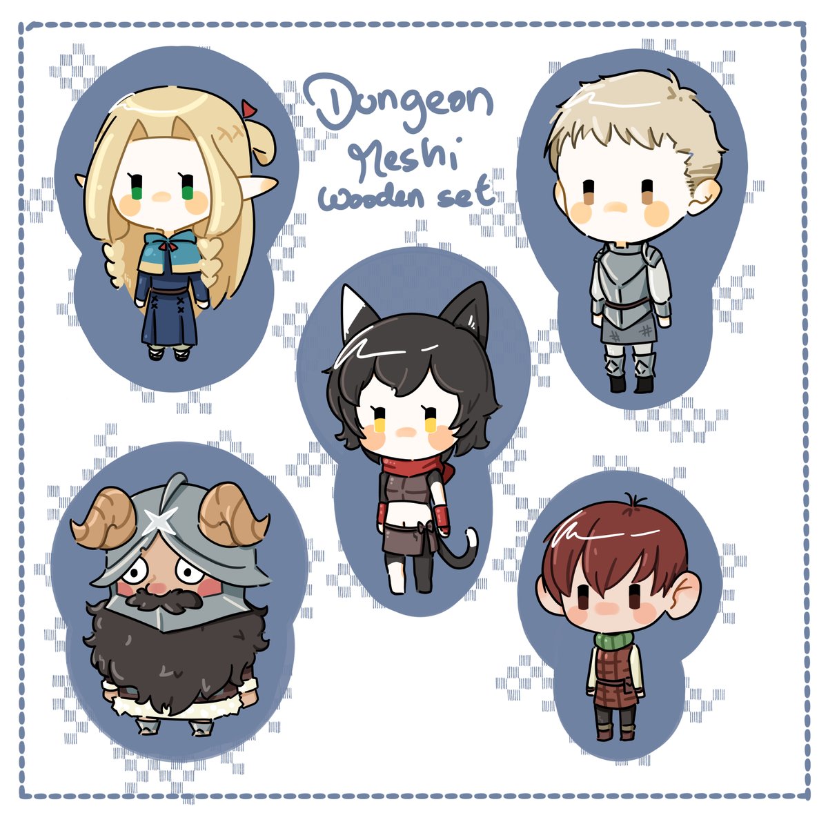 Lijeah's tweet image. Future dungeon meshi wooden charms set!